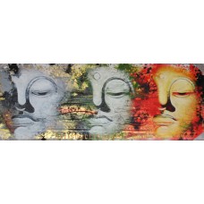 Canvas Art Painting Green Red Three Buddha Faces