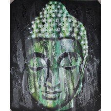 Canvas Art Painting Black Green Buddha Face