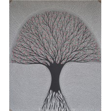 Canvas Dots Art Painting Grey Black Abstract Tree