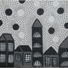 Canvas Dots Art Painting Black Grey Houses