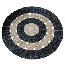 Straw Grass Round Rug Natural Black 150 cm