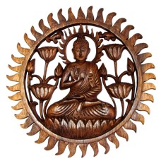 Carved Framed Buddha Lotus Wall Relief