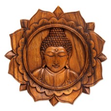 Carved Framed Buddha Face Wall Relief