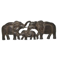 Wooden Elephant Family Wall Art Antique Black 50 cm