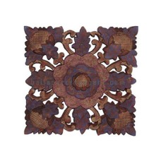 Wood Carved Antique Brown Flower Wall Art 40 cm