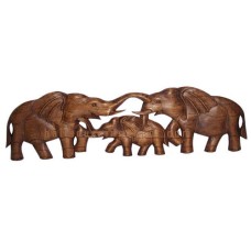 Wooden Natural Elephant Family Wall Art 60 cm