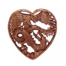 Wooden Heart Eagle Dragon Wall Art Brown 27 cm