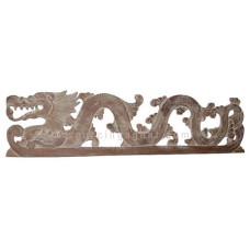 Wood Carved Dragon White Wash Wall Art 100 cm