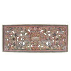 Wooden Wall Plaque Carved Flower Antique Brown 155 cm