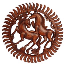 Carved Framed Two Horses Wall Relief