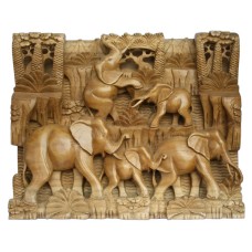 Carved Wall Relief Elephant Family