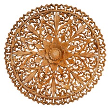 Wood Brown Carved Flower Wall Relief