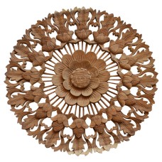 Wood Carved Flower Bloom Wall Relief