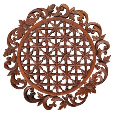 Round Wooden Floral Wall Relief Panel