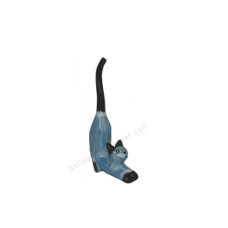 Wood Cat Stretching Blue Black Ears 10 cm