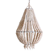 Wood Bead Chandelier Natural White 40 cm