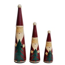 Wooden Red Green Santa Claus Set of 3