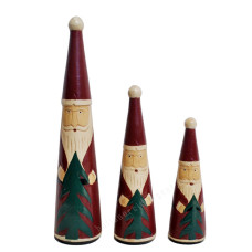 Wood Red Green Santa Claus Set of 3