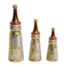 Wood White Gold Santa Claus Set of 3
