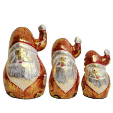 Wood Golden Santa Claus Set of 3