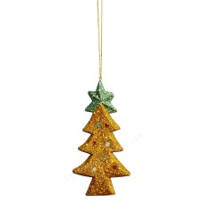 Wooden Hanging Gold Christmas Tree 15 cm