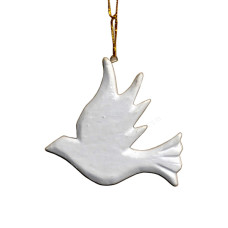 Wood Hanging White Pigeon 8 cm