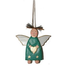 Wooden Hanging Green Angel Ornament 21 cm