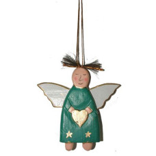 Wood Hanging Green Angel Ornament 21 cm
