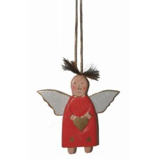 Wooden Hanging Red Angel Ornament 21 cm