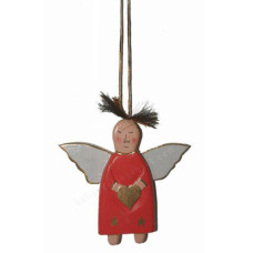 Wood Hanging Red Angel Ornament 21 cm