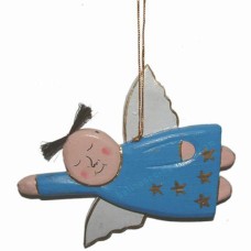 Wooden Hanging Flying Blue Angel Ornament 16 cm