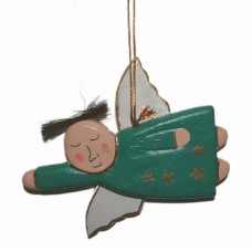Wooden Hanging Flying Green Angel Ornament 16 cm