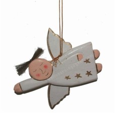 Wooden Hanging Flying White Angel Ornament 16 cm