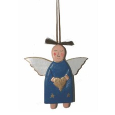 Wooden Hanging Blue Angel Ornament 21 cm