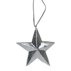 Wooden Hanging Silver Star Ornament 16 cm