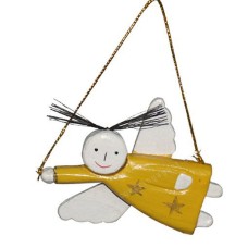 Wooden Hanging Flying Yellow Angel Ornament 9 cm