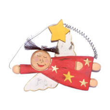 Wood Flying Star Red Angel 12 cm