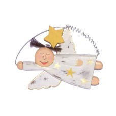 Wooden Flying Star White Angel Ornament 12 cm