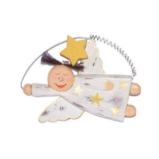 Wood Flying Star White Angel 12 cm
