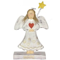 Wooden White Wash Angel Hope On Base 21 cm