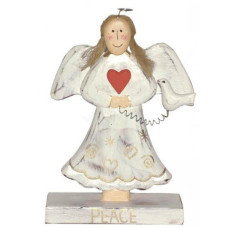 Wood White Wash Angel Peace On Base 21 cm
