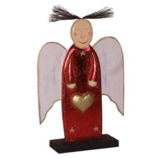 Wooden Red Gold White Angel On Base 30 cm