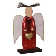 Wood Red Gold White Angel On Base 30 cm