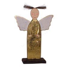 Wooden White Gold Angel On Base 30 cm