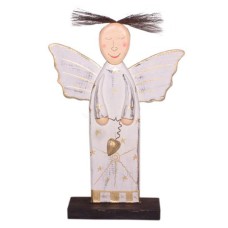 Wooden White Wash Angel On Base 30 cm