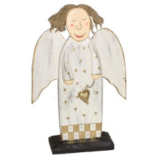 Wood Angel White Wash On Base 30 cm