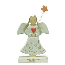 Wooden White Wash Angel Charity On Base 21 cm