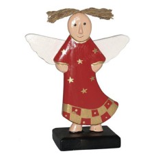 Wooden Red Standing Angel On Base 21 cm
