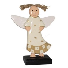 Wooden White Standing Angel On Base 21 cm