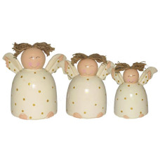 Wood Cream Happy Dressed Angel Set of 3